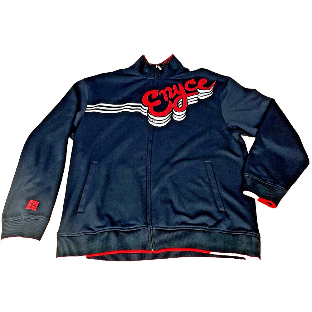 Enyce Mens Full Zip Track Jacket Black‎ Red White Embroidered Logo Size Large
